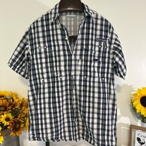 Columbia Men's Blue and White Plaid Shirt